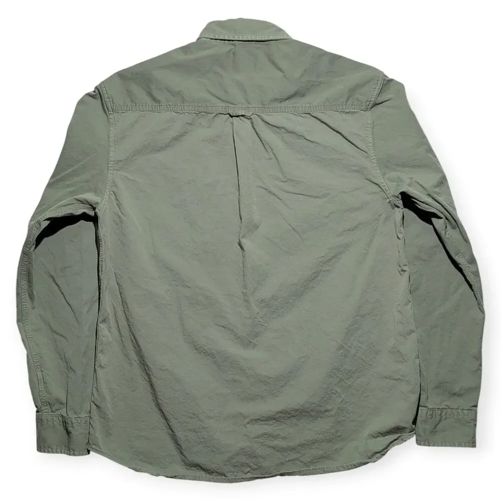 True Religion Green Button Up Work Shirt Large Long Sleeve Horseshoe Logo Cotton